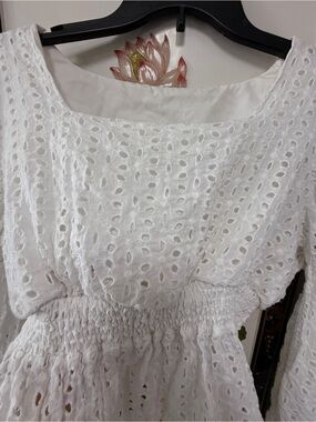 White BABYDOLL Eyelet Peplum Blouse - Brand: UNKNOWN